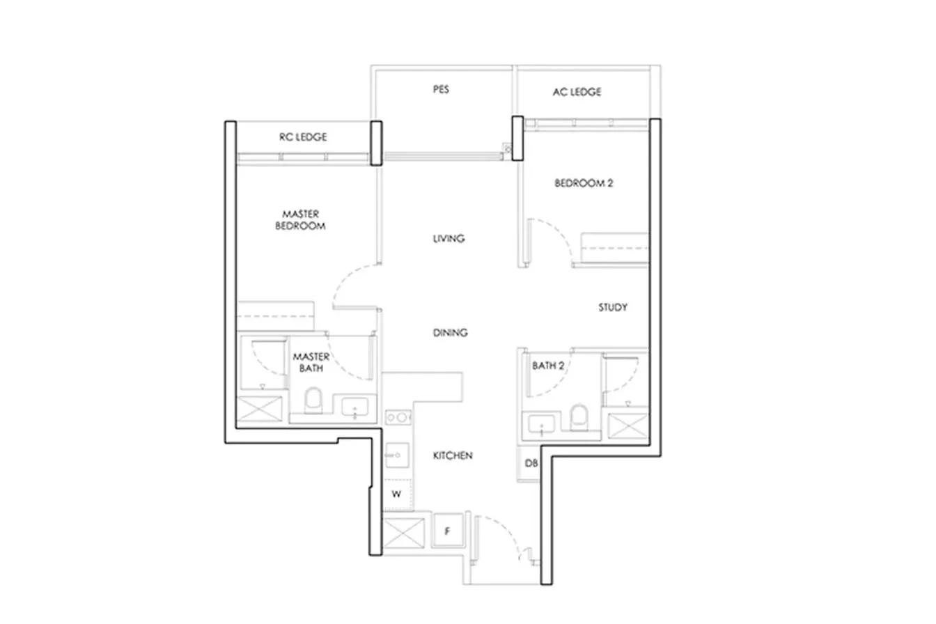 Dorset Gardens Residences 2-Bedroom floor plan — indicative layout template, not the developer's confirmed plate