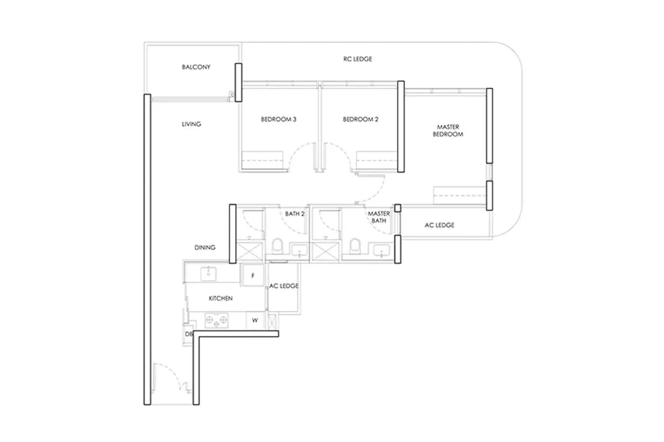 Dorset Gardens Residences 3-Bedroom floor plan — indicative layout template, not the developer's confirmed plate