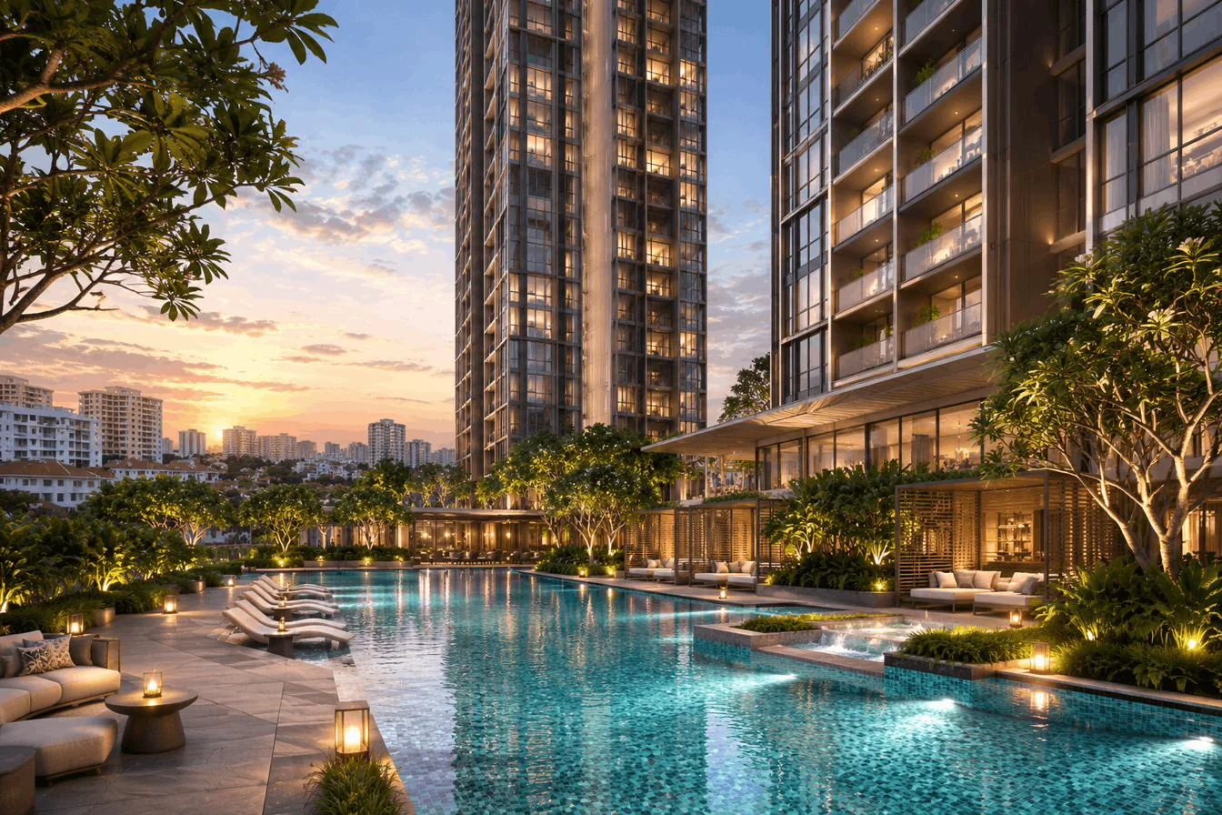 Dorset Residences - concept image of the pool deck and landscaped facilities on the 111,934 sq ft Dorset Road site
